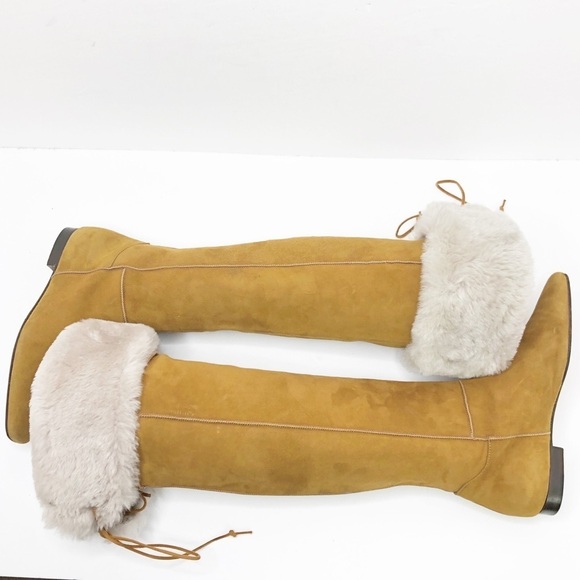 MANOLO Blahnik Italian suede fur top tan boots - Picture 10 of 17